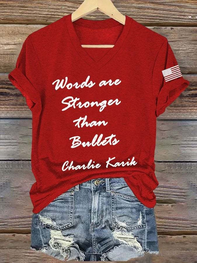 Charlie Kirk Words Are Stronger Than Bullets V-Neck Shirt Charlie Kirk Show Merchandise Charlie Kirk Words Are Stronger Than Bullets V-Neck Shirt Charlie Kirk Show Merchandise