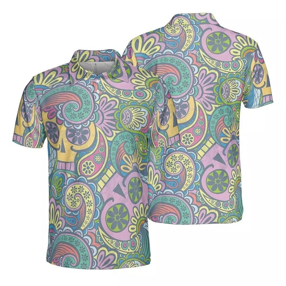 Colorful Paisley Skeletons Polo Shirt Birthday Gift For Husband Colorful Paisley Skeletons Polo Shirt Birthday Gift For Husband