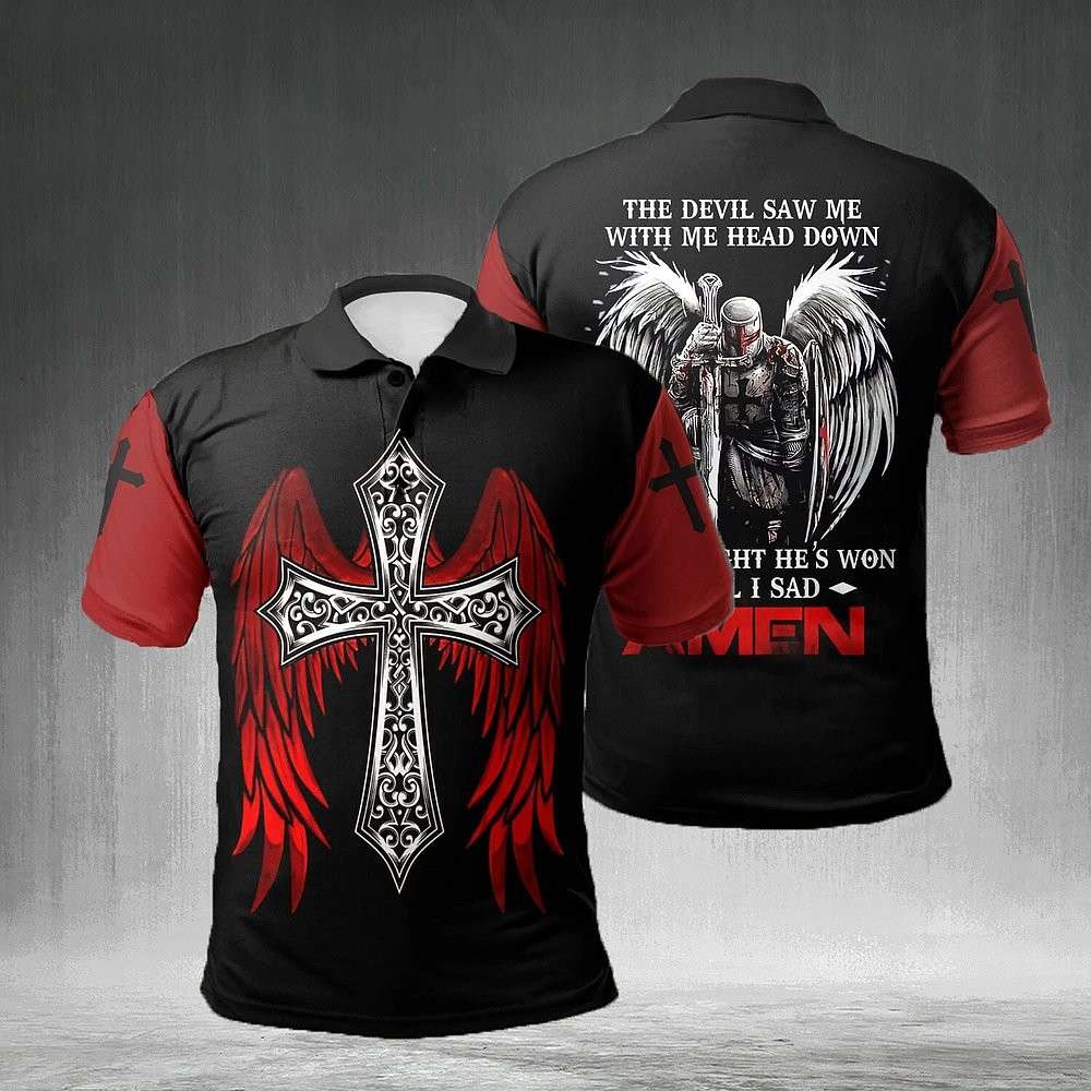 Cross With Wing Jesus Christian Polo Shirt The Devil Saw Me With Me Head Down Shirt Dad Gifts Cross With Wing Jesus Christian Polo Shirt The Devil Saw Me With Me Head Down Shirt Dad Gifts