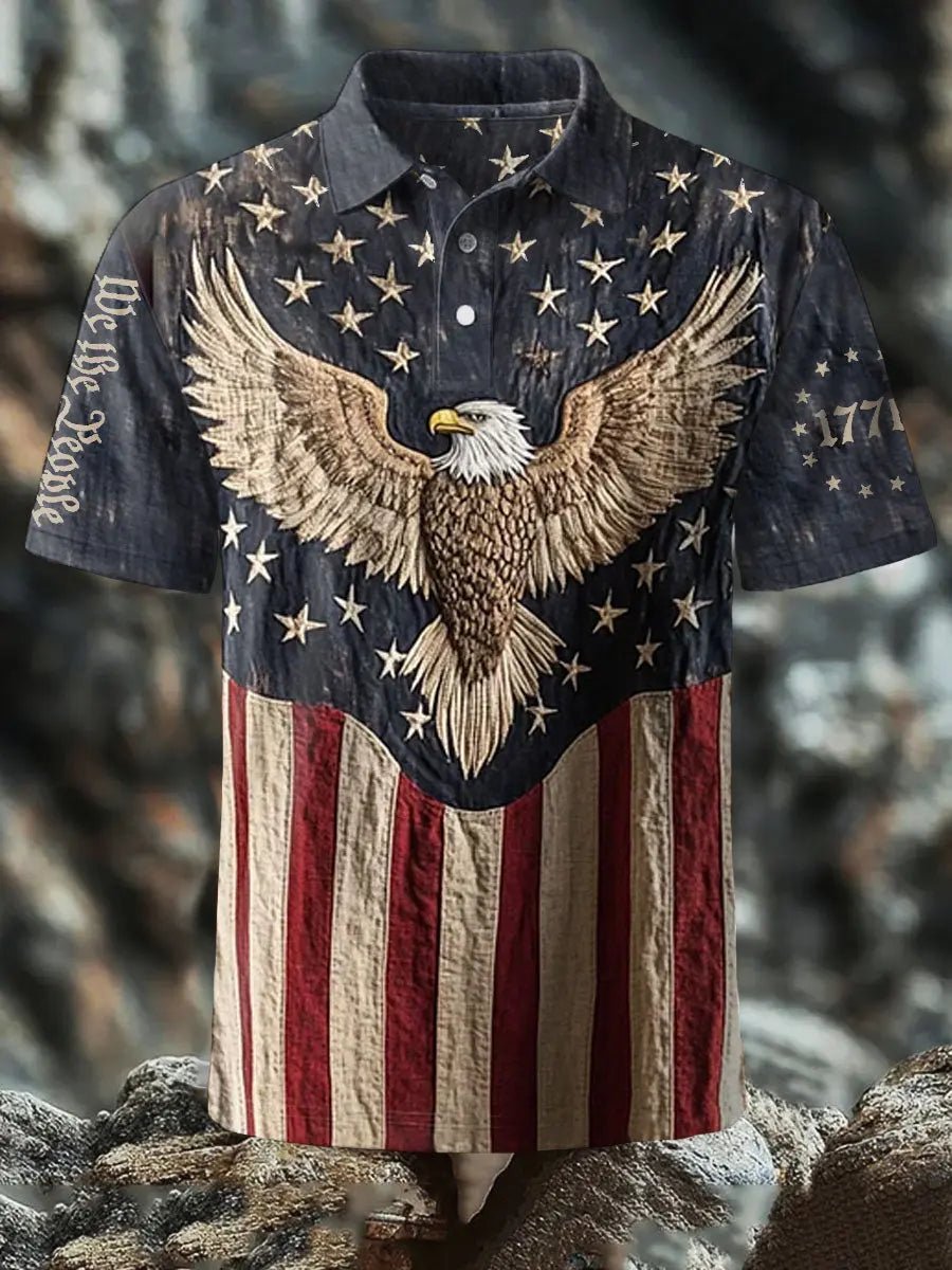 Eagle Flag Patriotic Polo Shirt Men's 4th of July Gift for USA Pride Supporters Eagle Flag Patriotic Polo Shirt Men's 4th of July Gift for USA Pride Supporters
