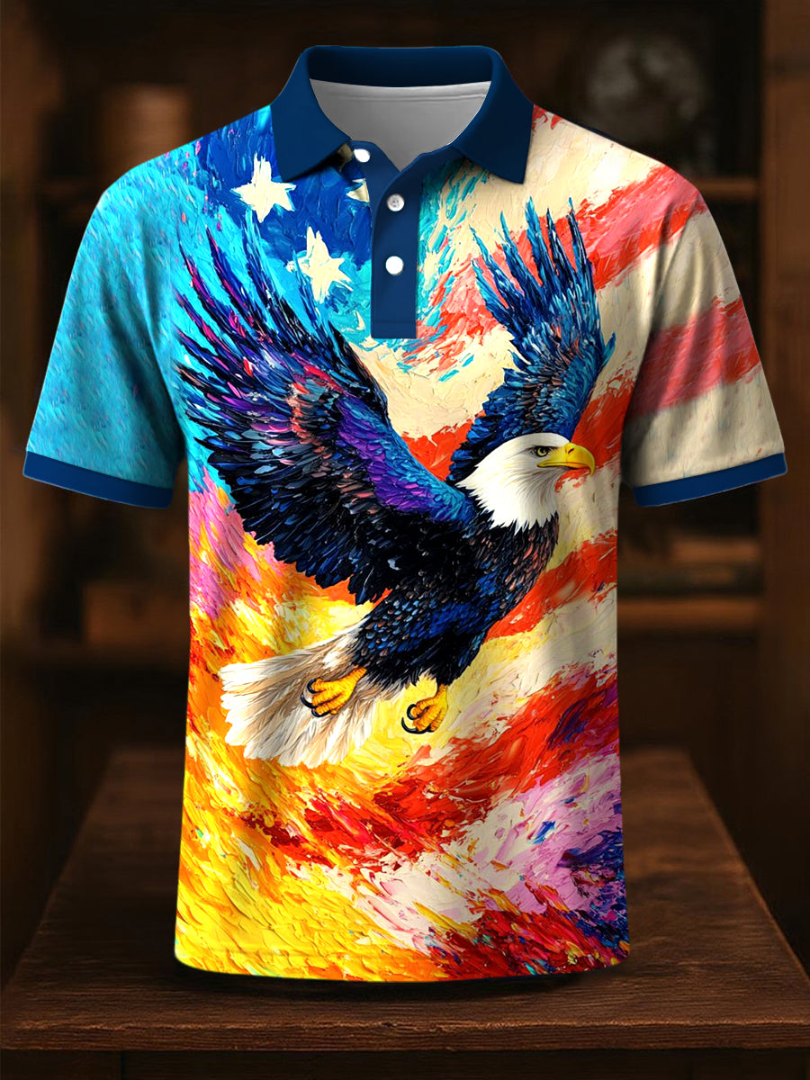 Eagle Print Independence Day Polo Shirt for Patriotic Gift USA Pride Fans Short Sleeve Eagle Print Independence Day Polo Shirt for Patriotic Gift USA Pride Fans Short Sleeve