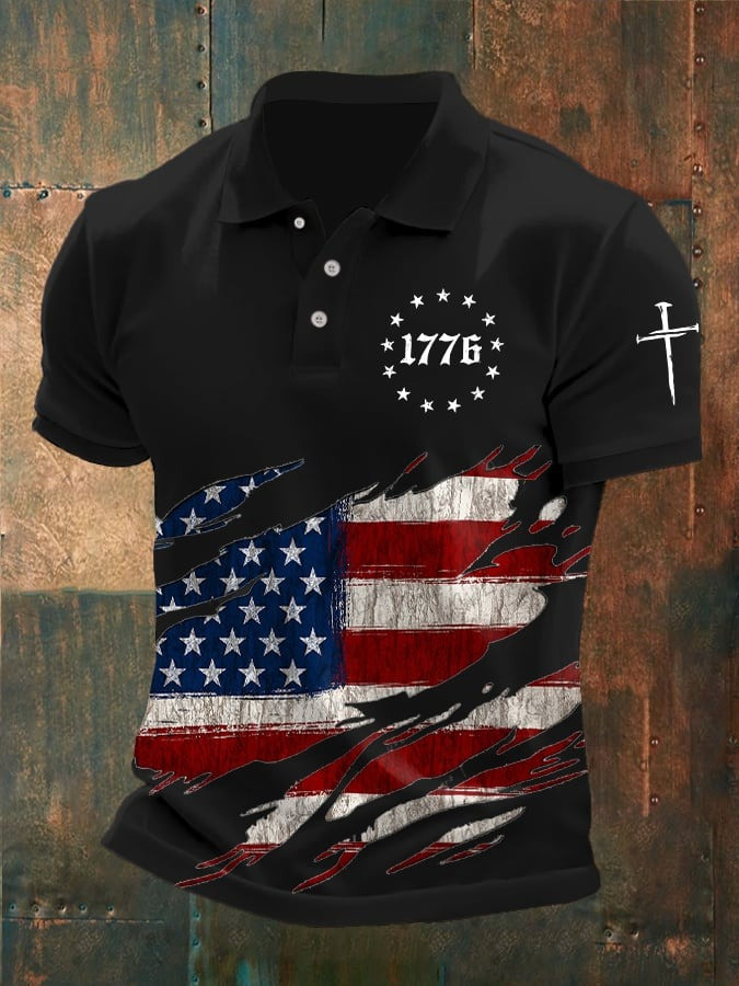 Faith Cross USA Flag Polo Shirt Men's Patriotic Clothing Gifts For Husband Faith Cross USA Flag Polo Shirt Men's Patriotic Clothing Gifts For Husband