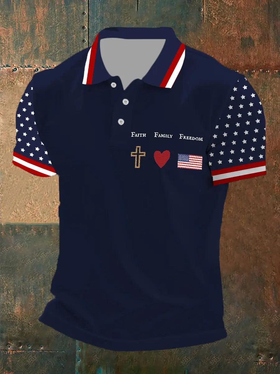 Faith Family Freedom Polo Shirt American Flag Christian Gift for Patriotic Supporters Faith Family Freedom Polo Shirt American Flag Christian Gift for Patriotic Supporters