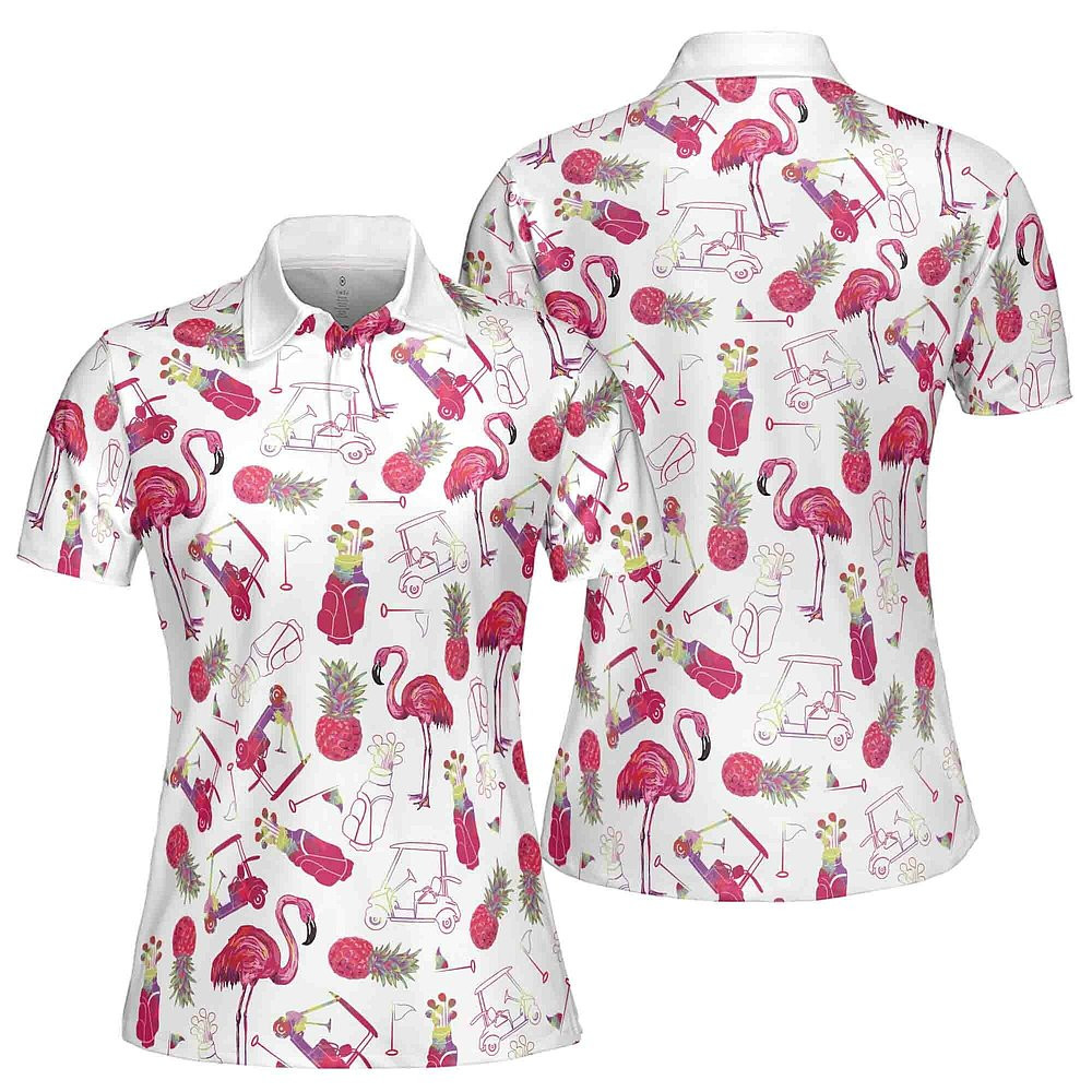 Flamingo And Golf Summer Women 3D Polo Shirt Gifts For Flamingo Lovers Flamingo And Golf Summer Women 3D Polo Shirt Gifts For Flamingo Lovers