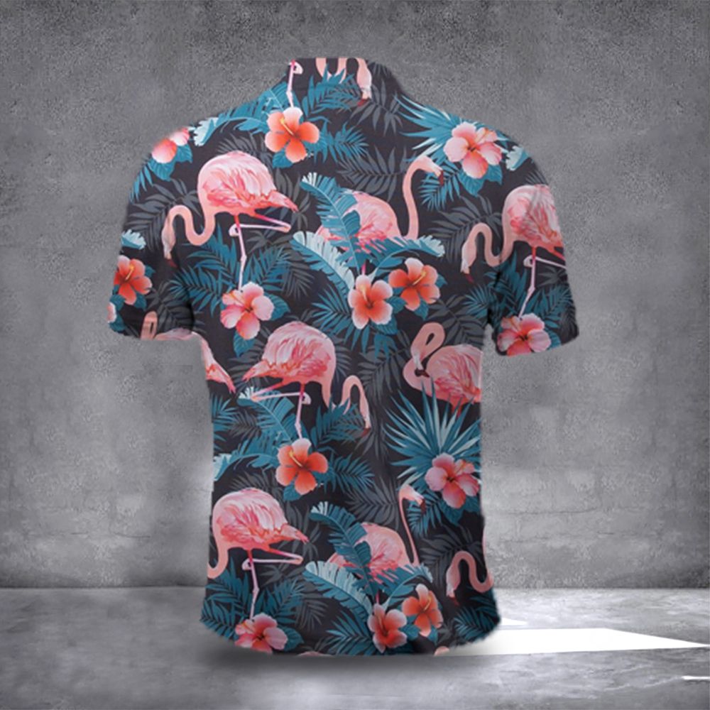 Flamingo Polo Shirt Hibiscus Tropical Print Flamingo Apparel Gift Flamingo Polo Shirt Hibiscus Tropical Print Flamingo Apparel Gift