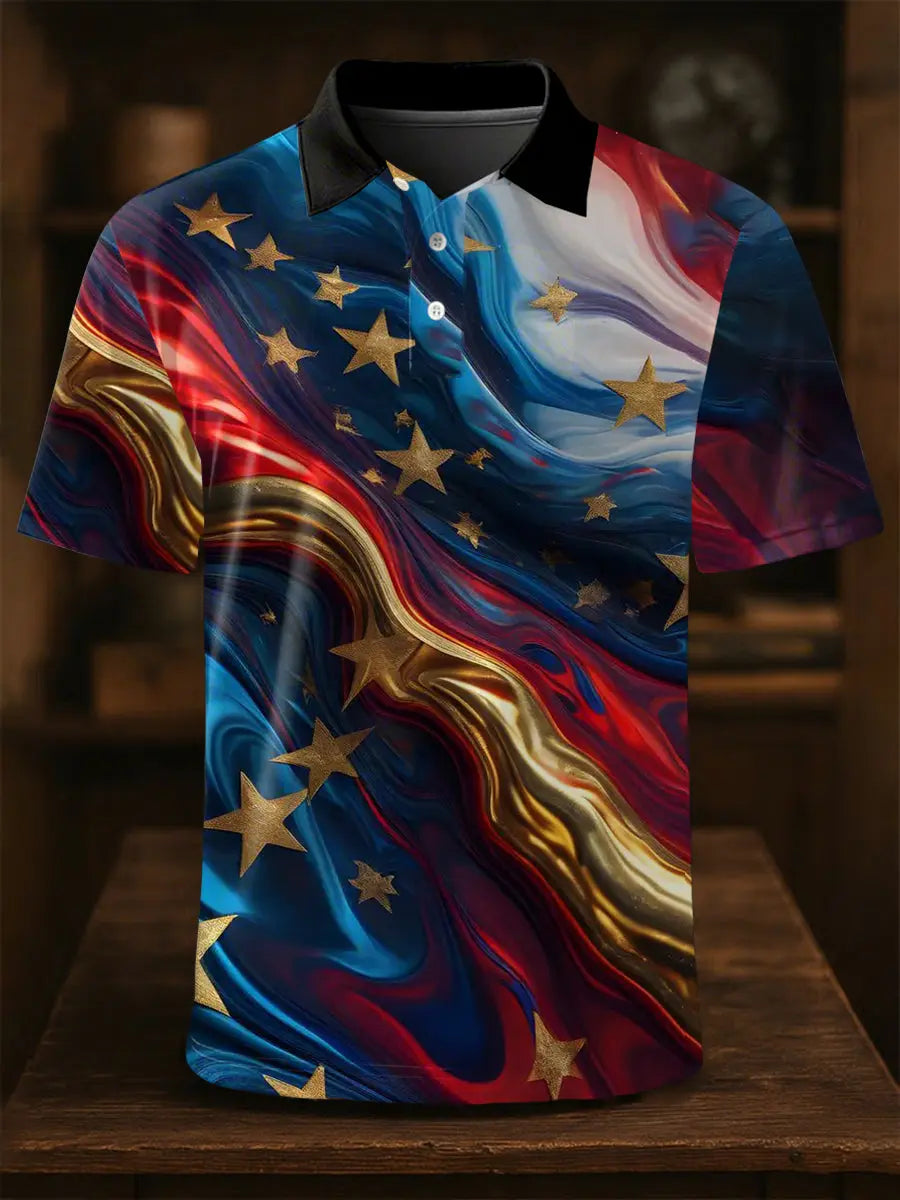 Independence Day Flag Print Polo Shirt Patriotic Gift for USA Pride Enthusiasts Independence Day Flag Print Polo Shirt Patriotic Gift for USA Pride Enthusiasts