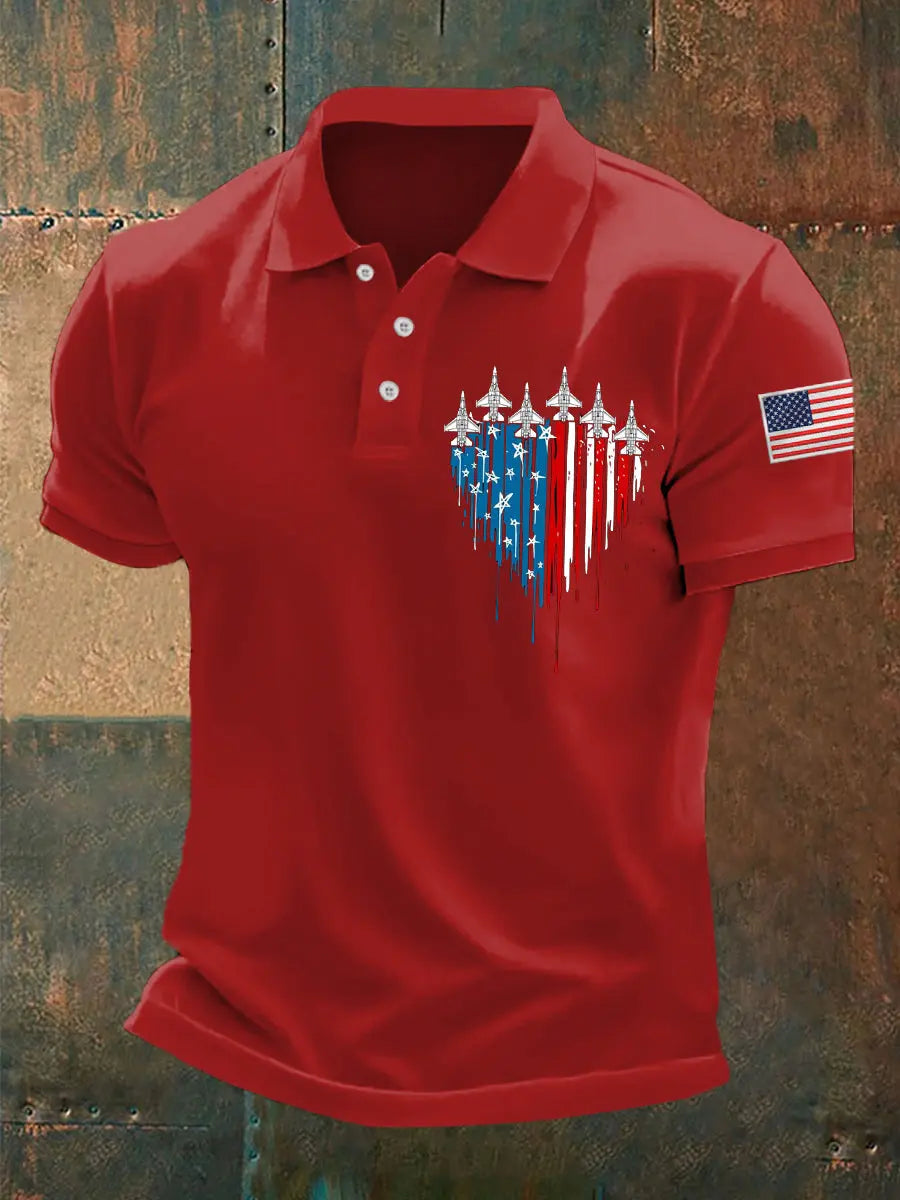 Independence Day Retro Jet Plane Polo Shirt Patriotic Gift for USA Supporters Independence Day Retro Jet Plane Polo Shirt Patriotic Gift for USA Supporters