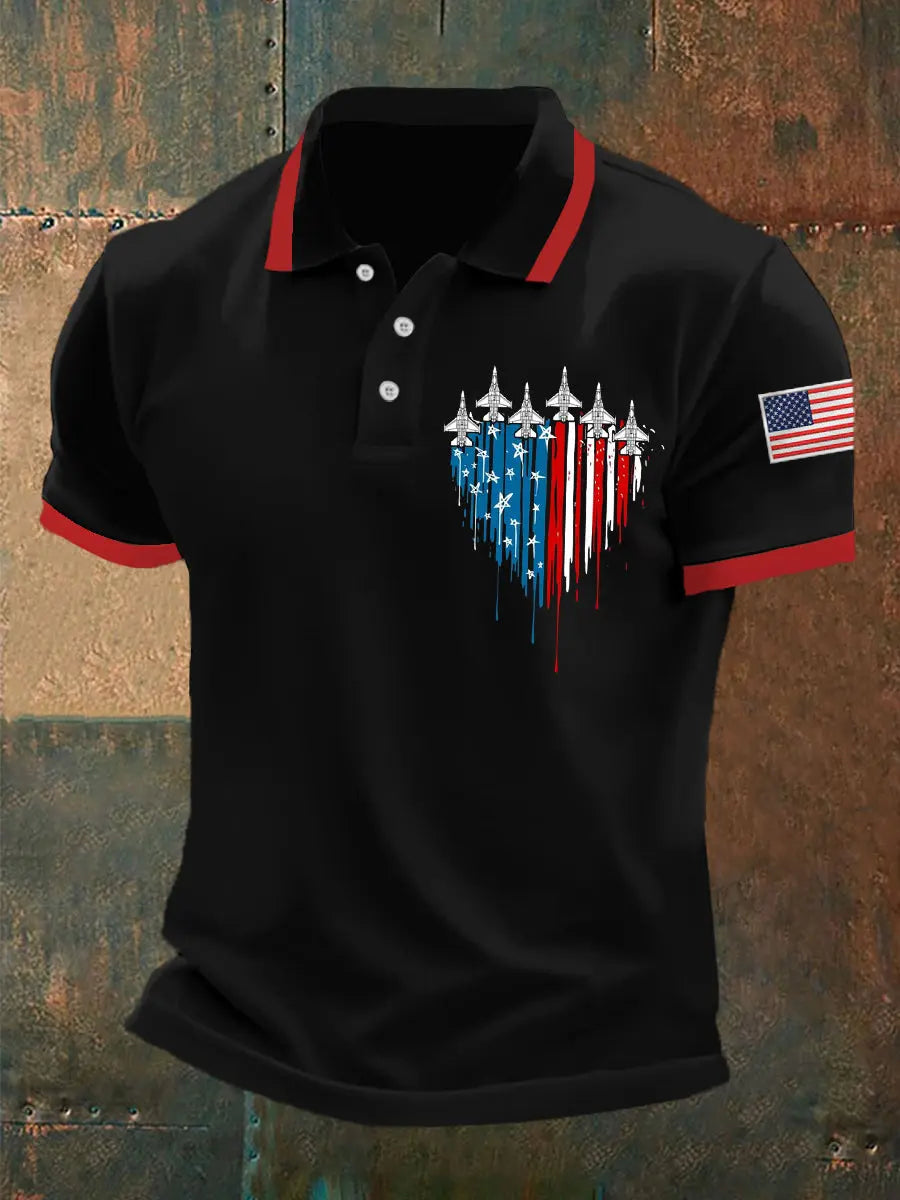 Independence Day Retro Jet Plane Polo Shirt Patriotic Gift for USA Supporters Independence Day Retro Jet Plane Polo Shirt Patriotic Gift for USA Supporters