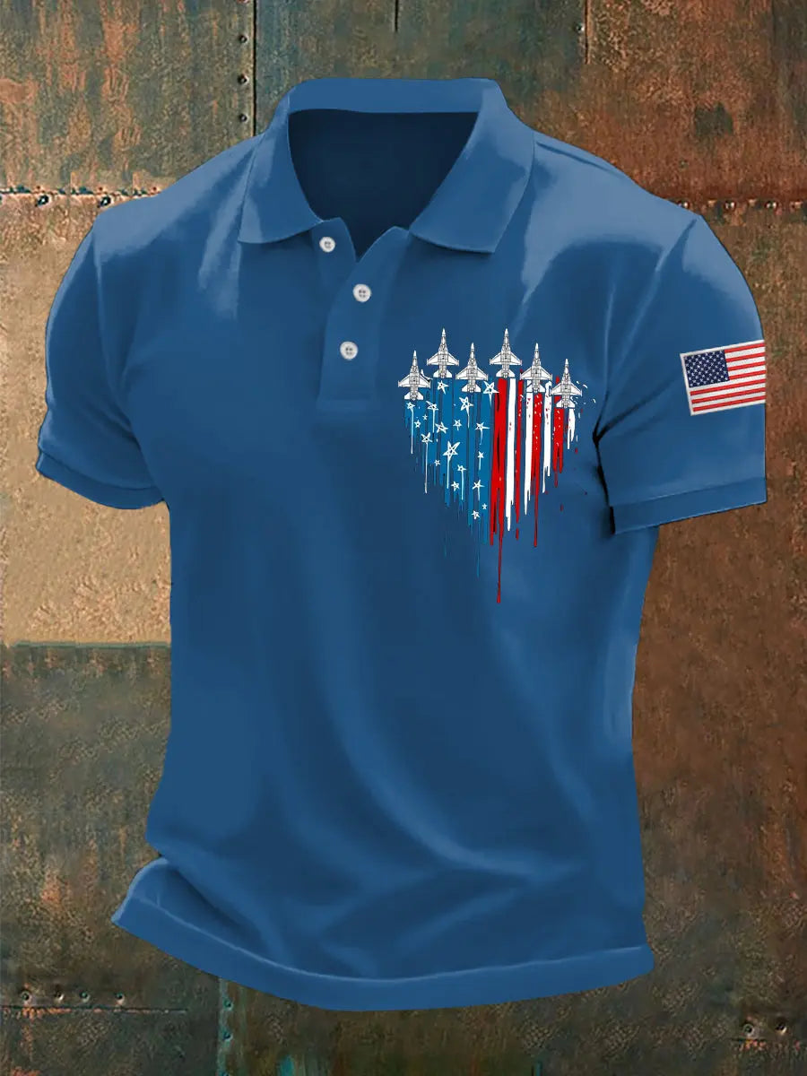 Independence Day Retro Jet Plane Polo Shirt Patriotic Gift for USA Supporters Independence Day Retro Jet Plane Polo Shirt Patriotic Gift for USA Supporters