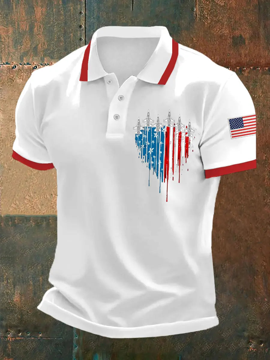 Independence Day Retro Jet Plane Polo Shirt Patriotic Gift for USA Supporters Independence Day Retro Jet Plane Polo Shirt Patriotic Gift for USA Supporters