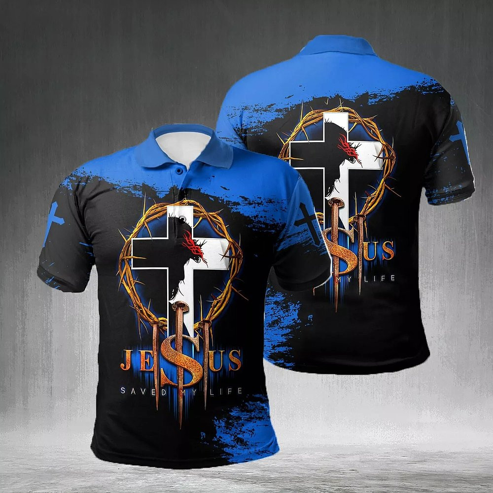 Jesus Christ Saved My Life Christian Polo Shirt Men's Christian Clothing Dad Gifts Jesus Christ Saved My Life Christian Polo Shirt Men's Christian Clothing Dad Gifts
