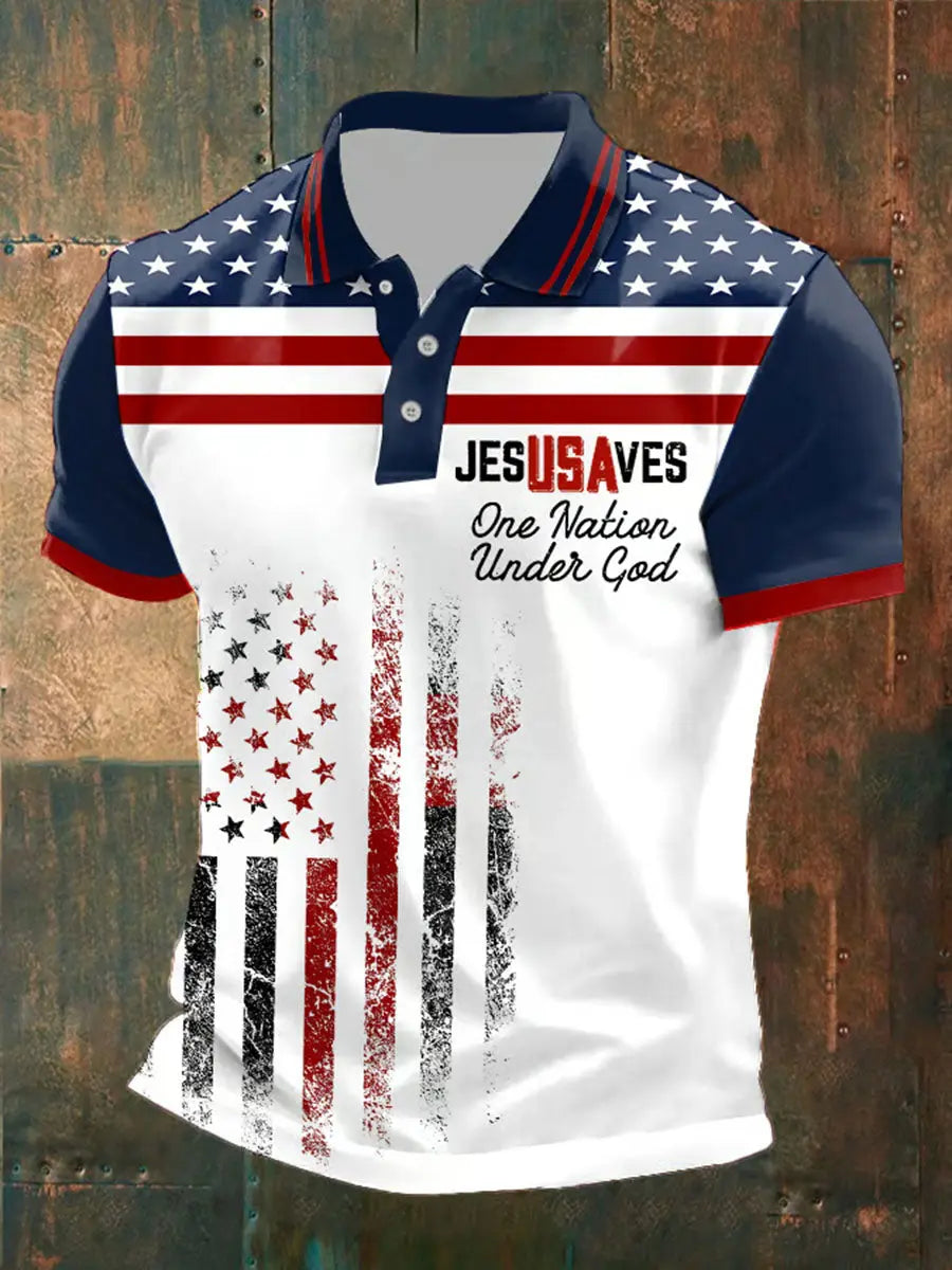 Jesus Saves USA Polo Shirt Christian Patriotic Gift for Faith Supporters One Nation Under God Jesus Saves USA Polo Shirt Christian Patriotic Gift for Faith Supporters One Nation Under God