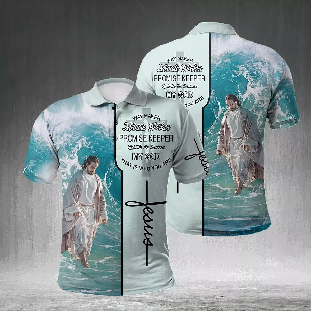 Jesus Walking On The Beach Christian Polo Shirt Faith Apparel Gifts For Him Jesus Walking On The Beach Christian Polo Shirt Faith Apparel Gifts For Him