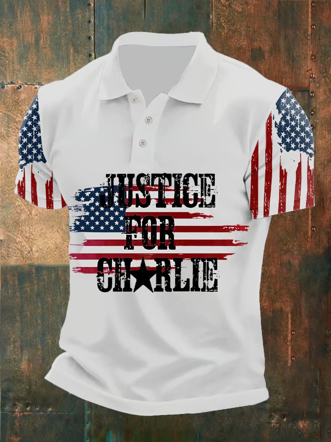 Justice For Charlie Kirk Men's Polo Shirt USA Patriotic Gifts For Charlie Kirk Support Justice For Charlie Kirk Men's Polo Shirt USA Patriotic Gifts For Charlie Kirk Support