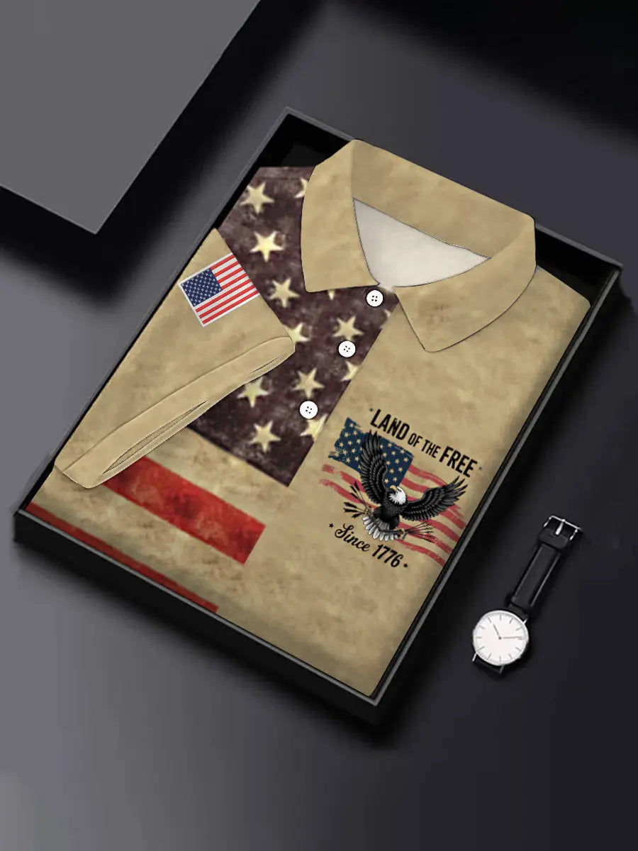 Land of the Free Bald Eagle American Flag Polo Shirt Patriotic Gift for USA Supporters Land of the Free Bald Eagle American Flag Polo Shirt Patriotic Gift for USA Supporters