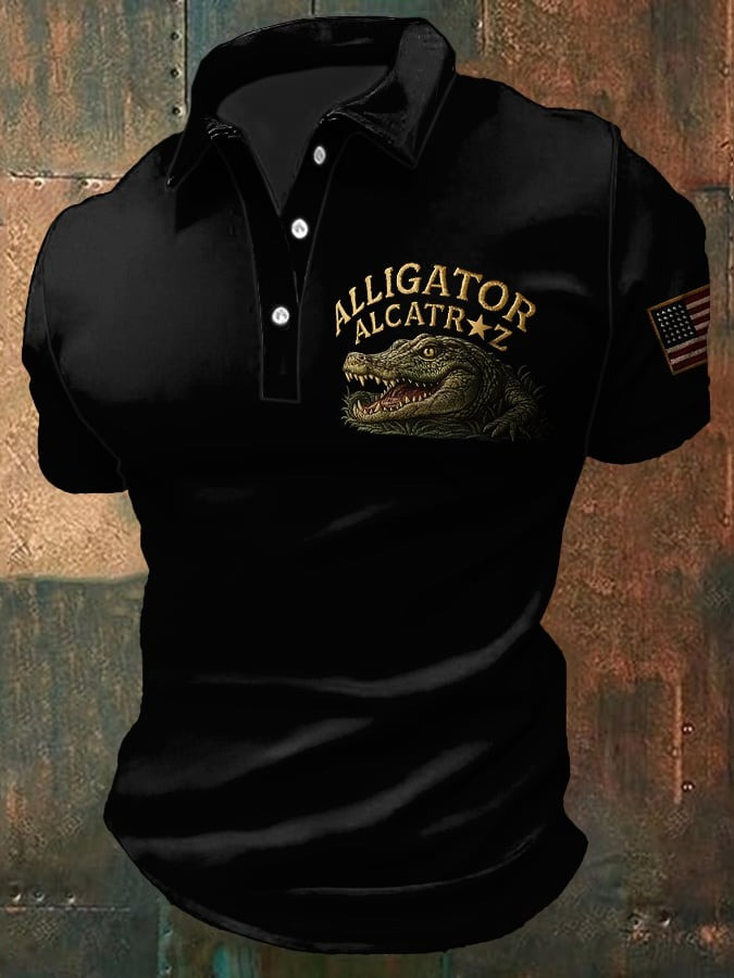 Men's Crocodile Alcatraz Print Polo Shirt Men's Crocodile Alcatraz Print Polo Shirt