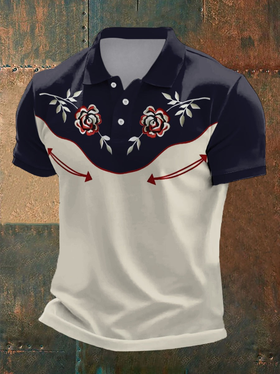 Men's Retro Western Floral Print Polo Shirt Present For Husband Men's Retro Western Floral Print Polo Shirt Present For Husband