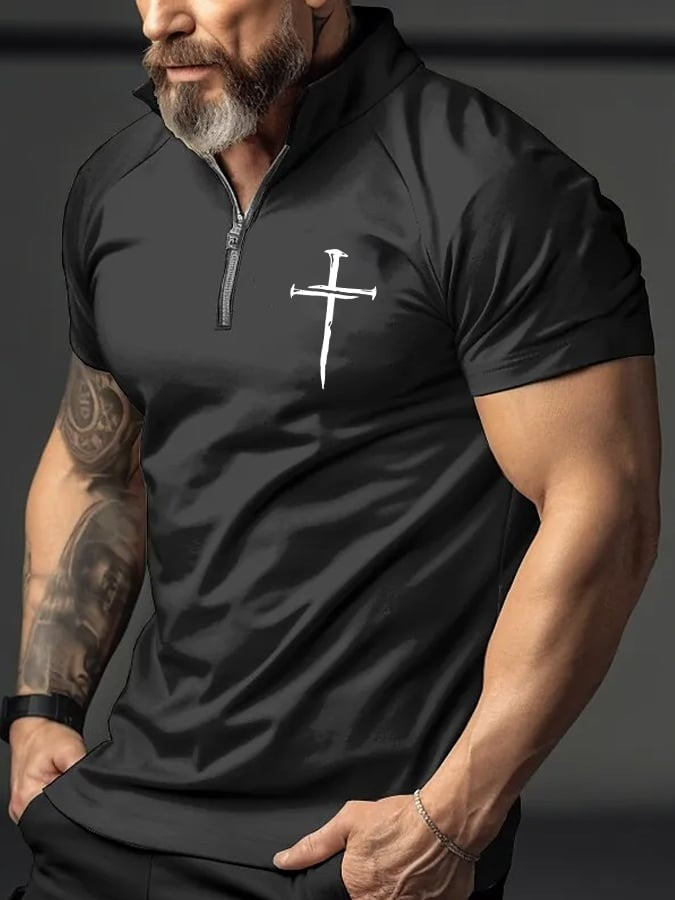 Nail Christian Cross Quarter Zip Shirt Men's Faith Christian Father's Day Gifts For Dad Nail Christian Cross Quarter Zip Shirt Men's Faith Christian Father's Day Gifts For Dad