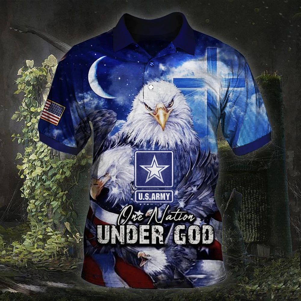 One Nation Under God Polo Shirt U.S Army Logo Eagle American Military Tee Patriot Gift One Nation Under God Polo Shirt U.S Army Logo Eagle American Military Tee Patriot Gift