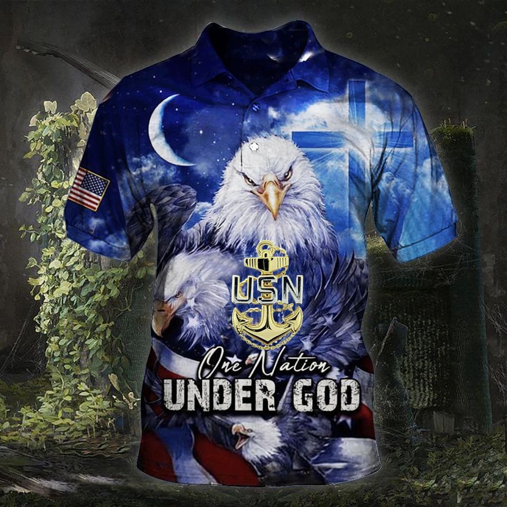 One Nation Under God Polo Shirt U.S Navy Logo Military T-Shirt Patriotic Gifts For Dad One Nation Under God Polo Shirt U.S Navy Logo Military T-Shirt Patriotic Gifts For Dad