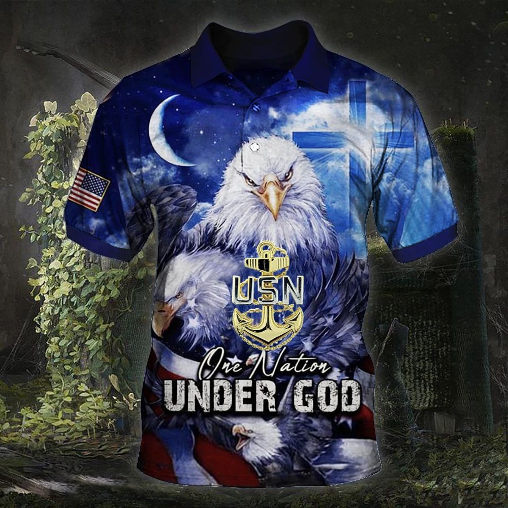 One Nation Under God Polo Shirt U.S Navy Logo Military T-Shirt Patriotic Gifts For Dad One Nation Under God Polo Shirt U.S Navy Logo Military T-Shirt Patriotic Gifts For Dad