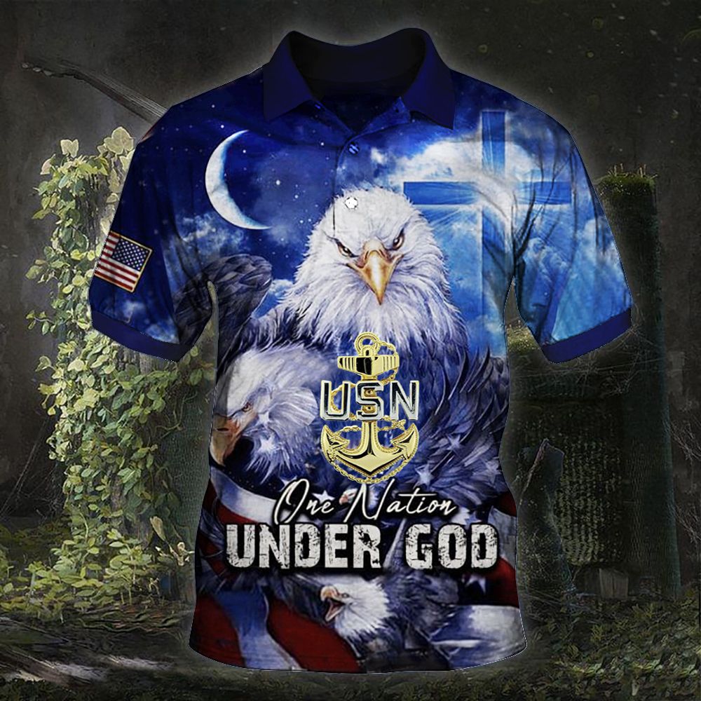 One Nation Under God Polo Shirt U.S Navy Logo Military T-Shirt Patriotic Gifts For Dad One Nation Under God Polo Shirt U.S Navy Logo Military T-Shirt Patriotic Gifts For Dad