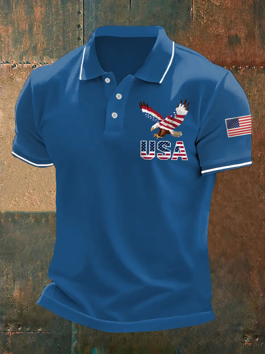 Patriotic American Flag Polo Shirt with Bald Eagle Print Best Gift for Independence Day Patriotic American Flag Polo Shirt with Bald Eagle Print Best Gift for Independence Day