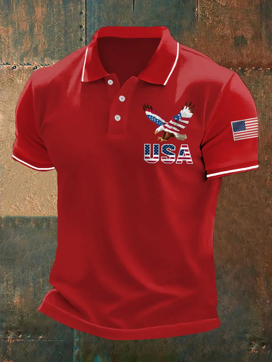 Patriotic American Flag Polo Shirt with Bald Eagle Print Best Gift for Independence Day Patriotic American Flag Polo Shirt with Bald Eagle Print Best Gift for Independence Day