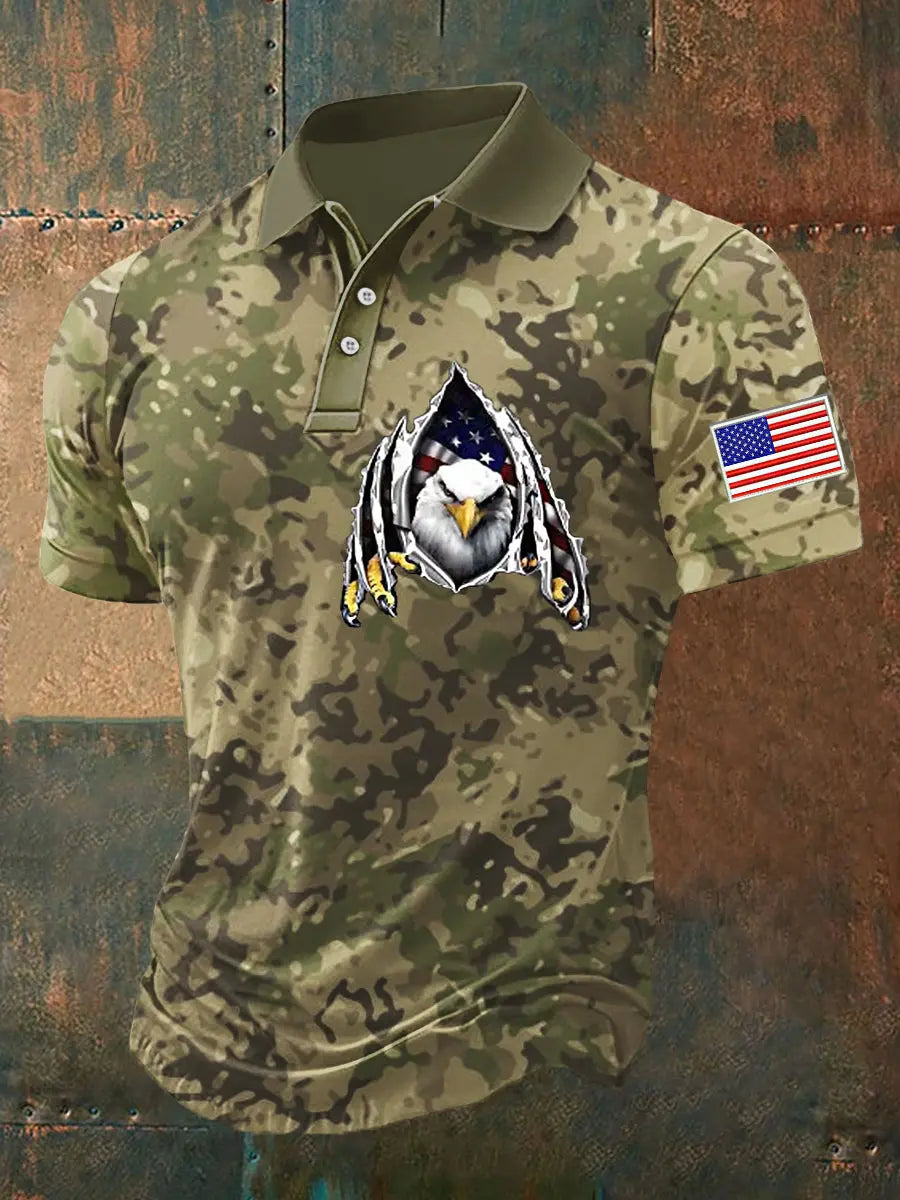 Patriotic Eagle Camouflage Polo Shirt Gift for USA Supporters Independence Day Mens Top Patriotic Eagle Camouflage Polo Shirt Gift for USA Supporters Independence Day Mens Top