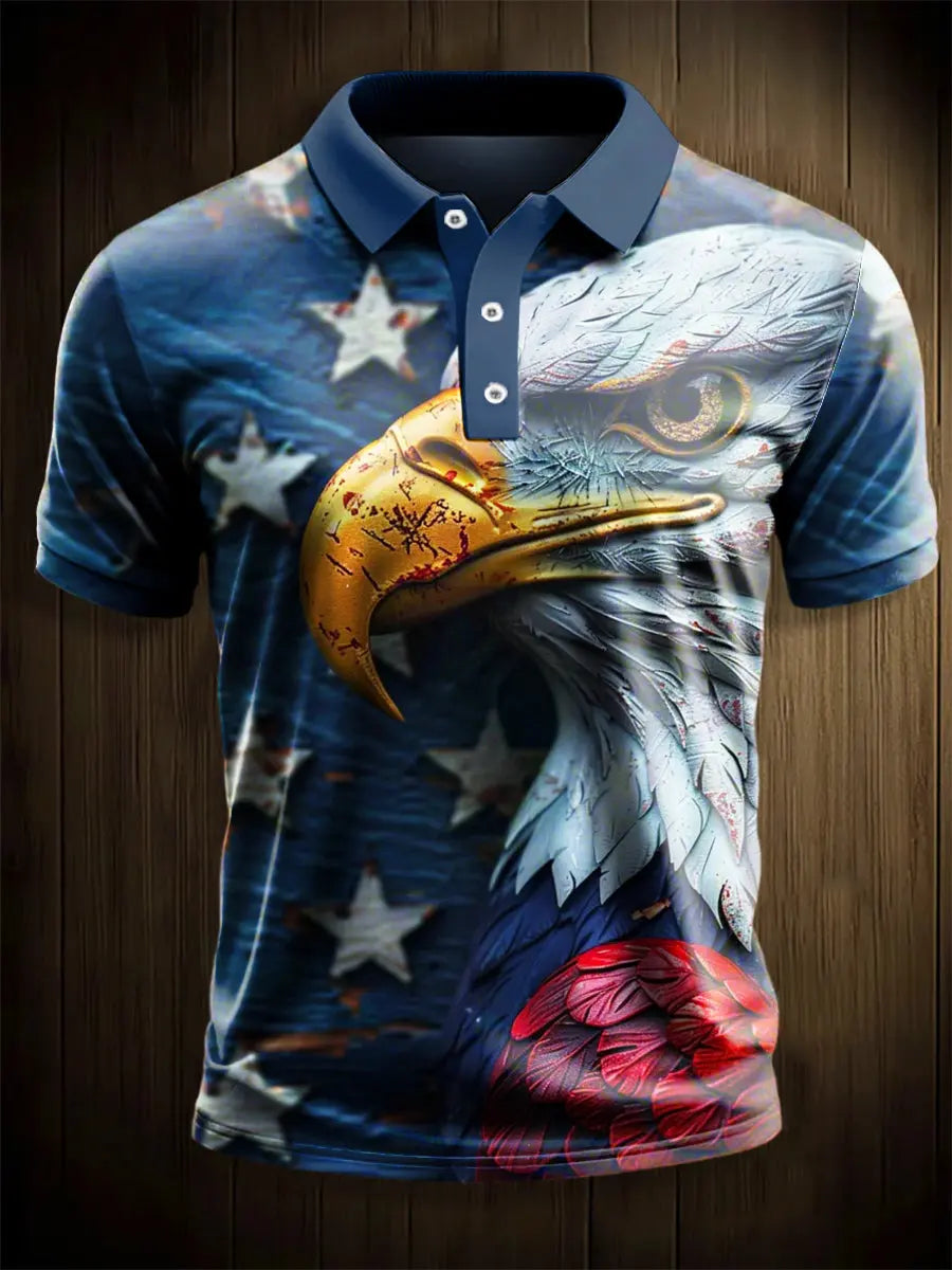 Patriotic Eagle Print Short Sleeve Polo Shirt Independence Day Gift for USA Pride Fans Patriotic Eagle Print Short Sleeve Polo Shirt Independence Day Gift for USA Pride Fans