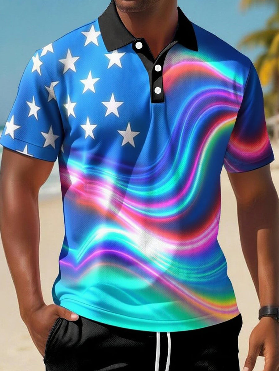 Patriotic Stars Print Polo Shirt for Men Independence Day Gift USA Pride Apparel Patriotic Stars Print Polo Shirt for Men Independence Day Gift USA Pride Apparel