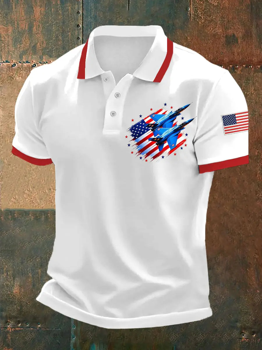Patriotic USA Flag Fighter Jet Polo Shirt for Independence Day Gift for Proud Americans Patriotic USA Flag Fighter Jet Polo Shirt for Independence Day Gift for Proud Americans