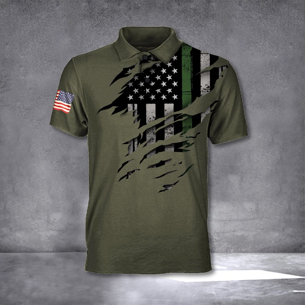 Thin Green Line Polo Shirt USA Flag Army Men Gifts For Military Boyfriend Thin Green Line Polo Shirt USA Flag Army Men Gifts For Military Boyfriend