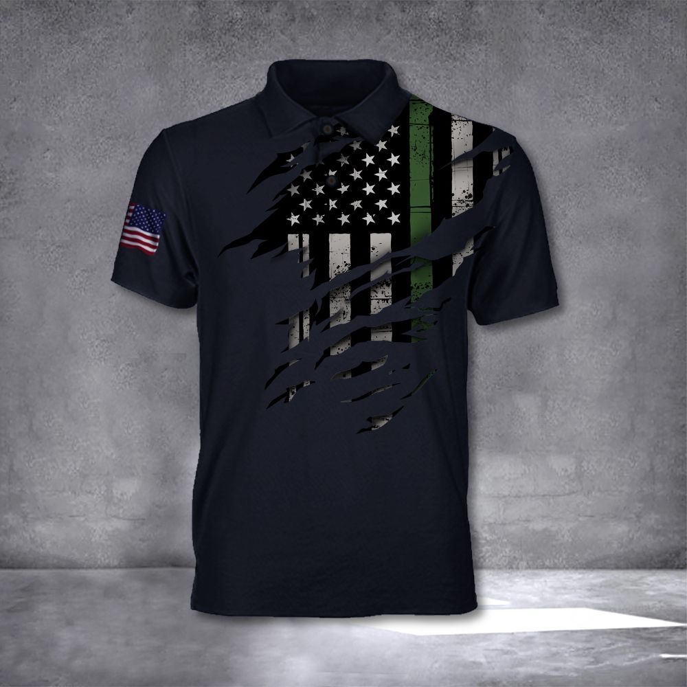 Thin Green Line Polo Shirt USA Flag Army Men Gifts For Military Boyfriend Thin Green Line Polo Shirt USA Flag Army Men Gifts For Military Boyfriend