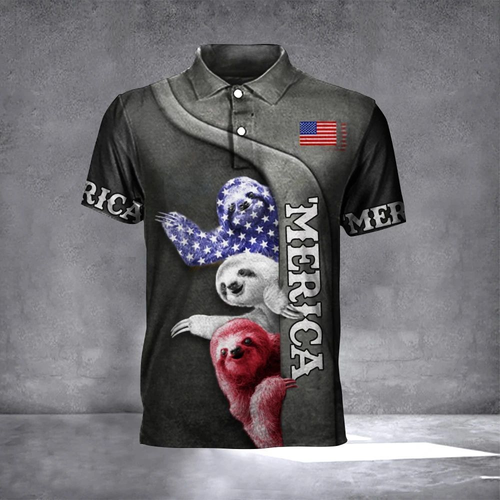 Three Sloths American Flag Polo Shirt Happy Independence Day 4Th Of July Apparel Three Sloths American Flag Polo Shirt Happy Independence Day 4Th Of July Apparel