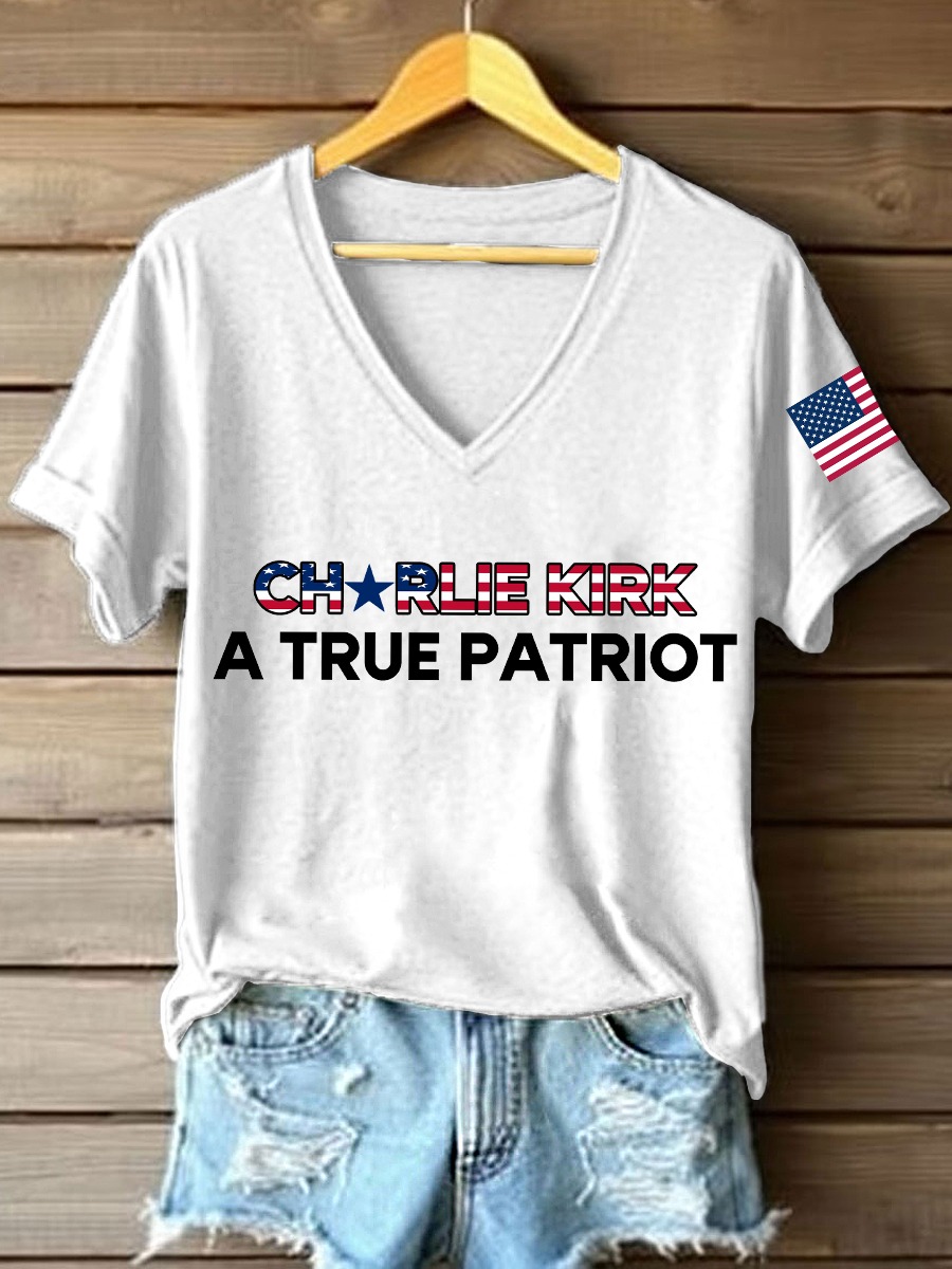 Turning Point USA Charlie KIrk V-neck Shirt A True Patriot Charlie Kirk 47 Memorial Shirt Turning Point USA Charlie KIrk V-neck Shirt A True Patriot Charlie Kirk 47 Memorial Shirt