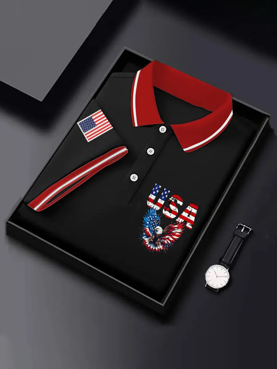 USA Bald Eagle Print Polo Shirt for Patriotic Gift Independence Day Supporters USA Bald Eagle Print Polo Shirt for Patriotic Gift Independence Day Supporters