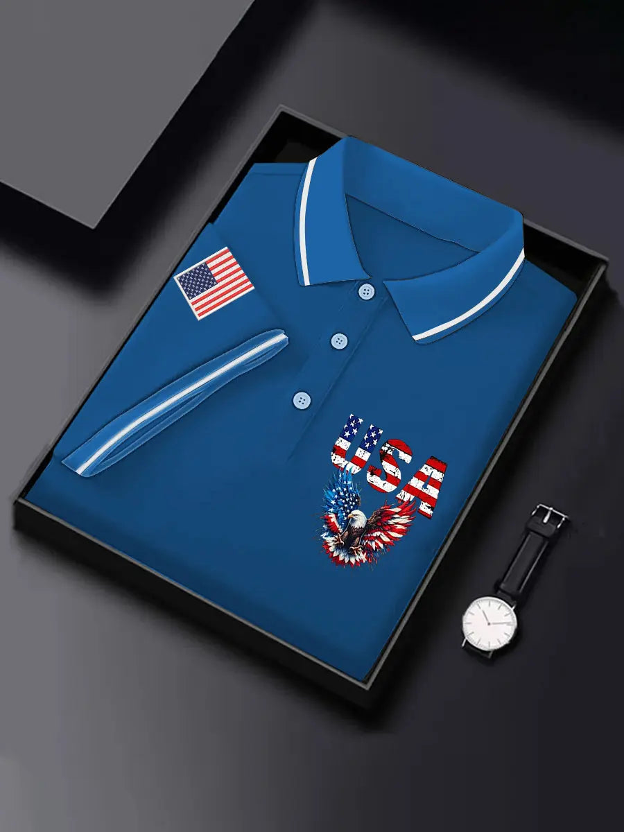 USA Bald Eagle Print Polo Shirt for Patriotic Gift Independence Day Supporters USA Bald Eagle Print Polo Shirt for Patriotic Gift Independence Day Supporters