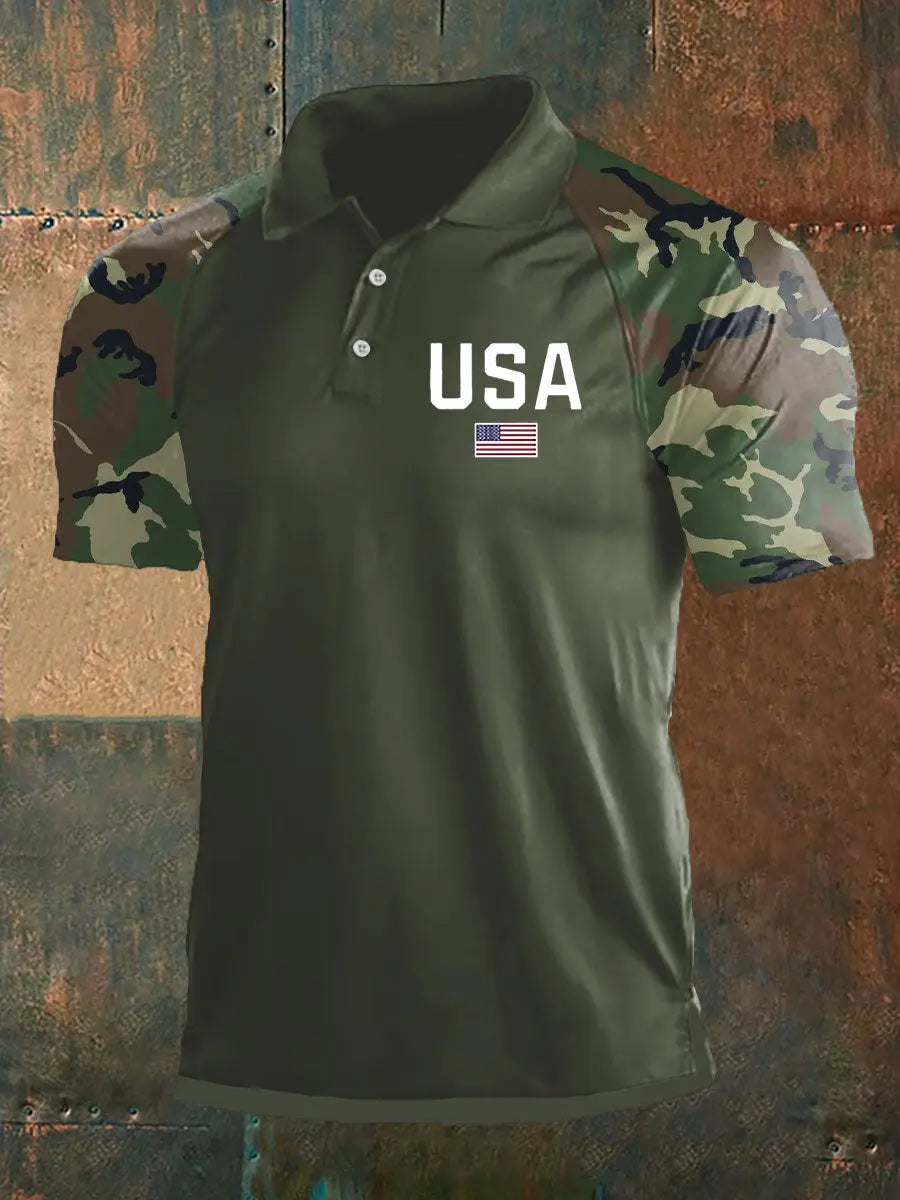 USA Camo Polo Shirt for Men American Flag Patriotic Gift for Supporter Casual Style USA Camo Polo Shirt for Men American Flag Patriotic Gift for Supporter Casual Style