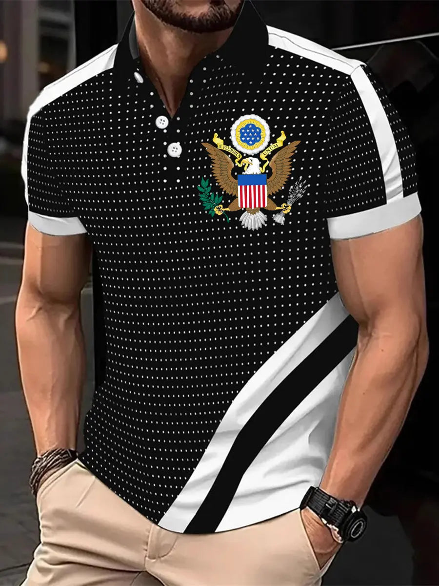 USA Eagle Print Men's Polo Shirt Patriotic Gift for American Pride Fans USA Eagle Print Men's Polo Shirt Patriotic Gift for American Pride Fans