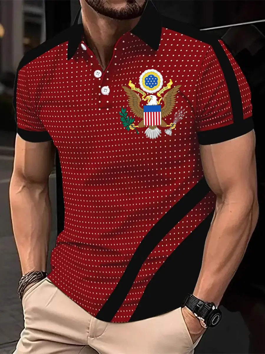 USA Eagle Print Men's Polo Shirt Patriotic Gift for American Pride Fans USA Eagle Print Men's Polo Shirt Patriotic Gift for American Pride Fans