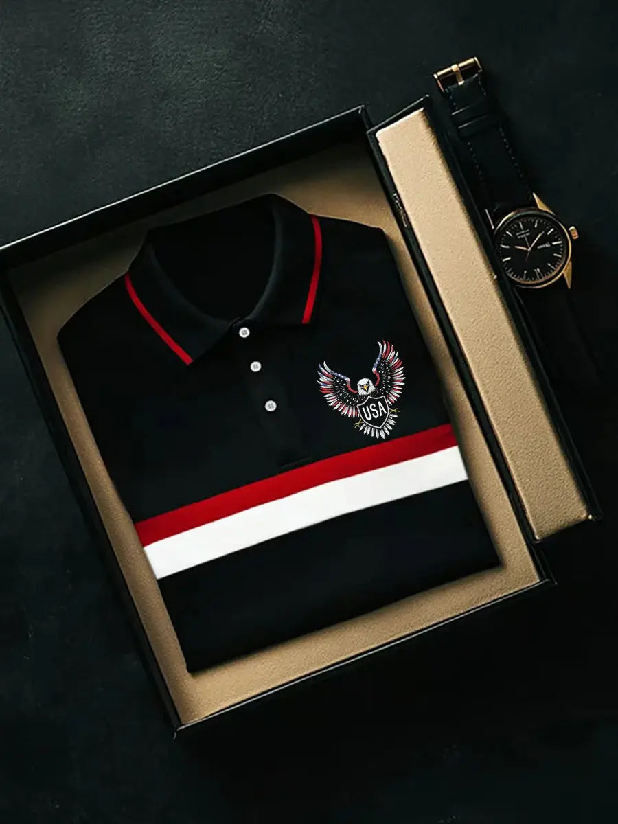 USA Eagle Print Polo Shirt with Short Sleeves Perfect Patriotic Gift for Men USA Eagle Print Polo Shirt with Short Sleeves Perfect Patriotic Gift for Men