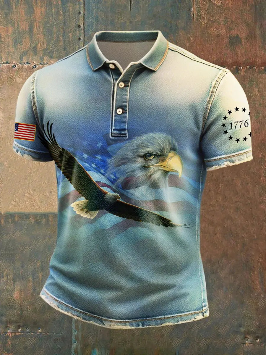 USA Flag 1776 Eagle Polo Shirt Patriotic Gift for Independence Day Supporters USA Flag 1776 Eagle Polo Shirt Patriotic Gift for Independence Day Supporters