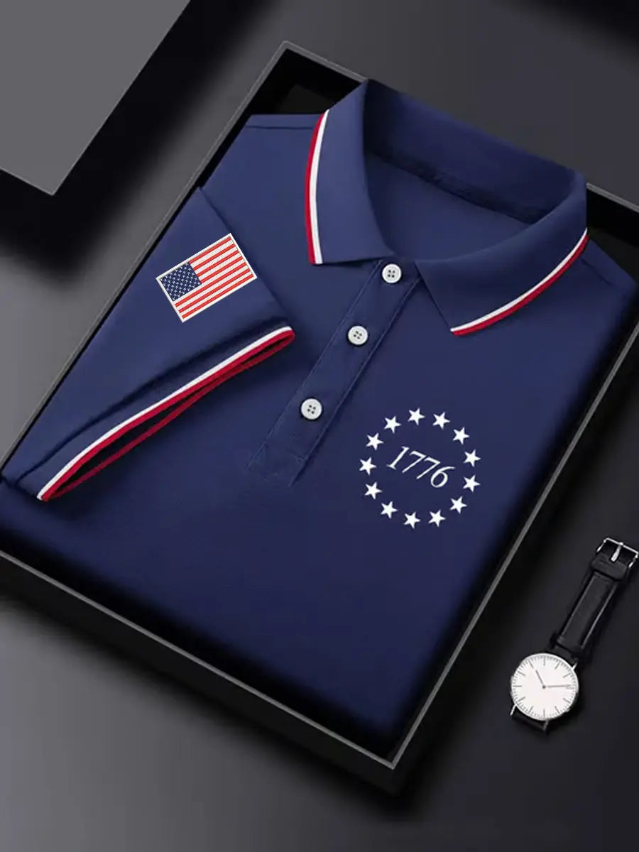USA Flag 1776 Polo Shirt for Men Independence Day Gift Patriotic Apparel for Supporters USA Flag 1776 Polo Shirt for Men Independence Day Gift Patriotic Apparel for Supporters