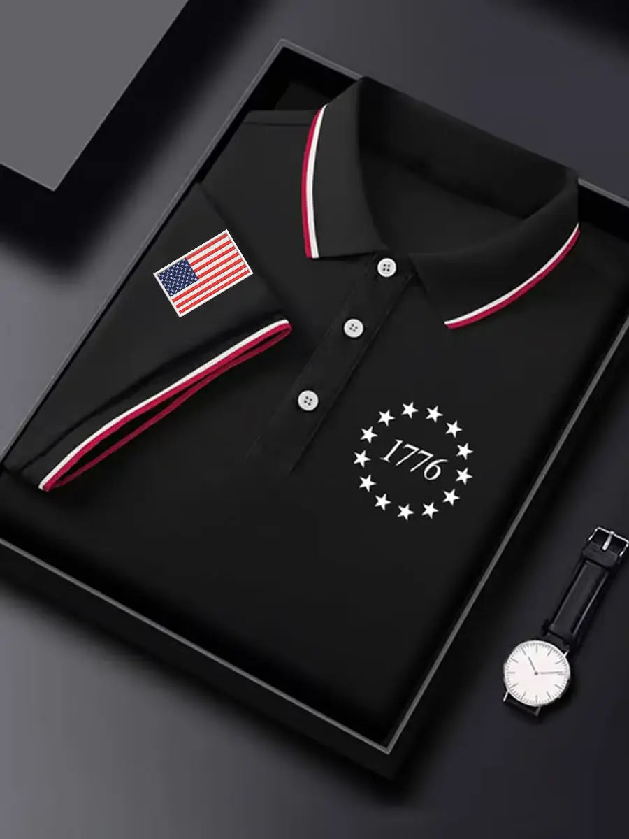 USA Flag 1776 Polo Shirt for Men Independence Day Gift Patriotic Apparel for Supporters USA Flag 1776 Polo Shirt for Men Independence Day Gift Patriotic Apparel for Supporters