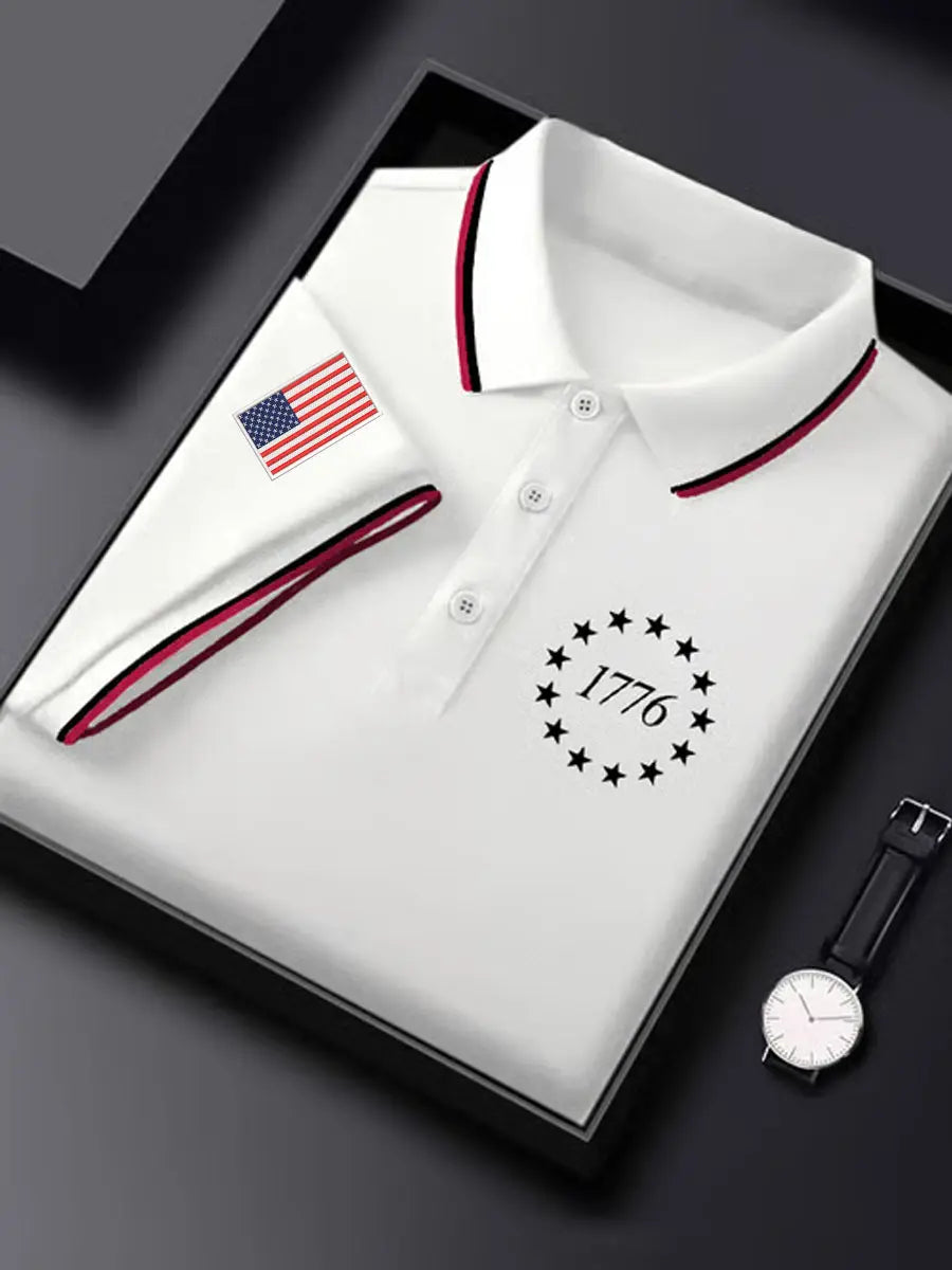 USA Flag 1776 Polo Shirt for Men Independence Day Gift Patriotic Apparel for Supporters USA Flag 1776 Polo Shirt for Men Independence Day Gift Patriotic Apparel for Supporters