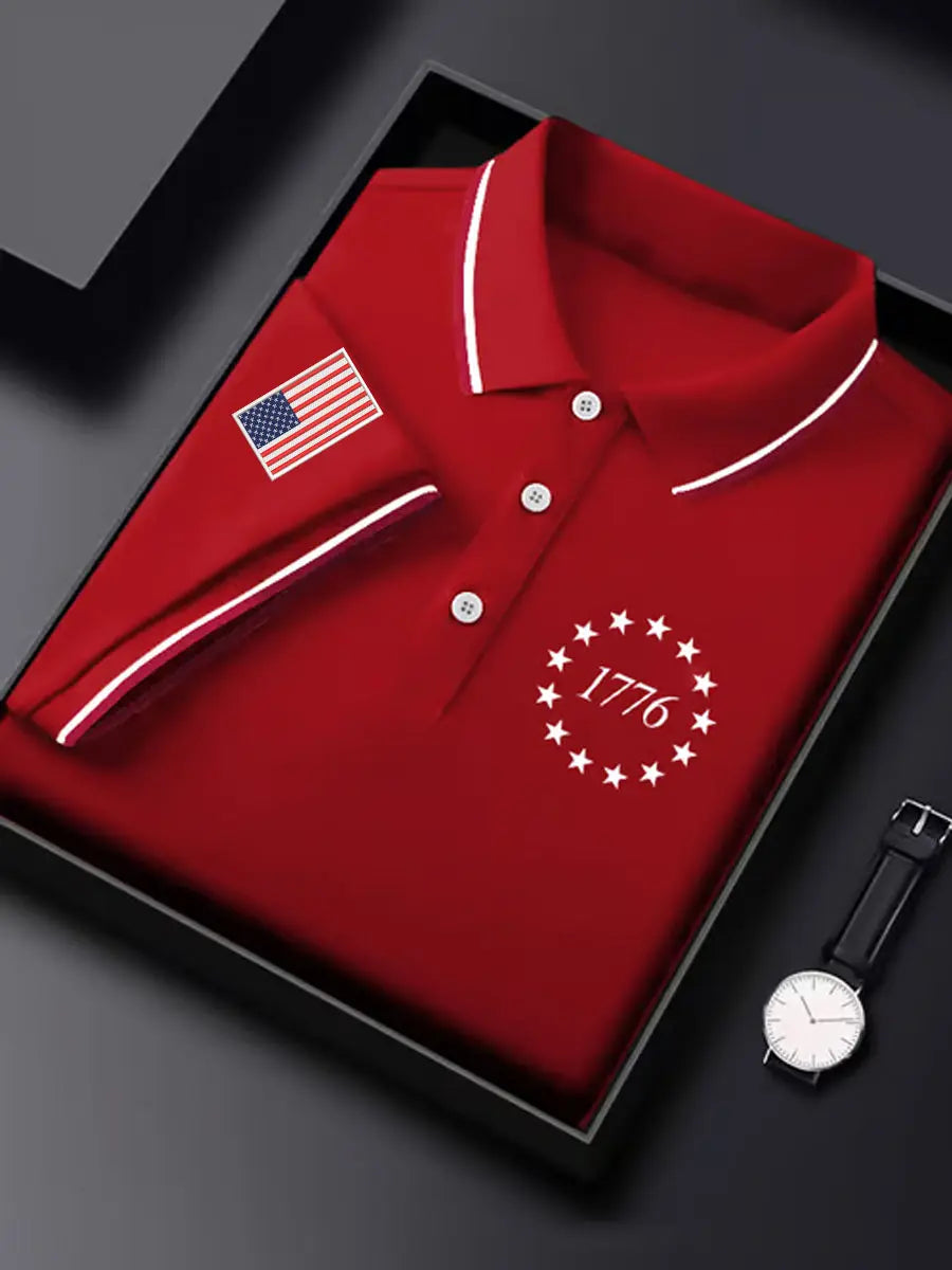 USA Flag 1776 Polo Shirt for Men Independence Day Gift Patriotic Apparel for Supporters USA Flag 1776 Polo Shirt for Men Independence Day Gift Patriotic Apparel for Supporters