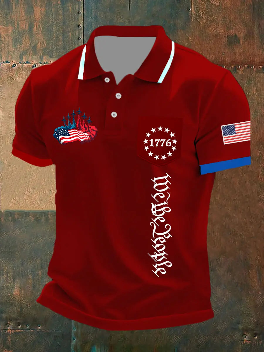 USA Flag 1776 Polo Shirt with We the People Print Patriotic Gift for History Enthusiasts USA Flag 1776 Polo Shirt with We the People Print Patriotic Gift for History Enthusiasts