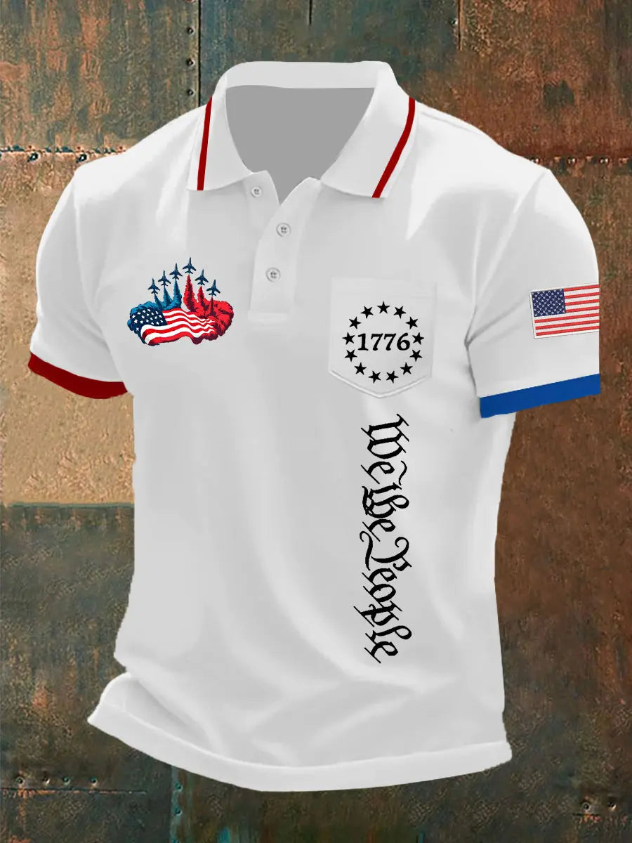 USA Flag 1776 Polo Shirt with We the People Print Patriotic Gift for History Enthusiasts USA Flag 1776 Polo Shirt with We the People Print Patriotic Gift for History Enthusiasts