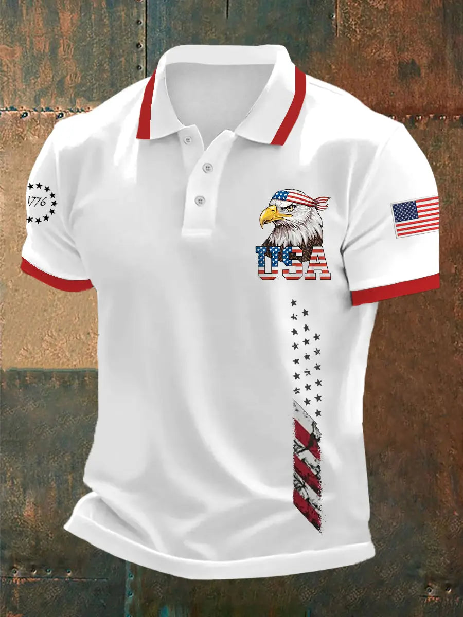 USA Flag Bald Eagle Polo Shirt for Patriotic Supporters Independence Day Gift USA Flag Bald Eagle Polo Shirt for Patriotic Supporters Independence Day Gift
